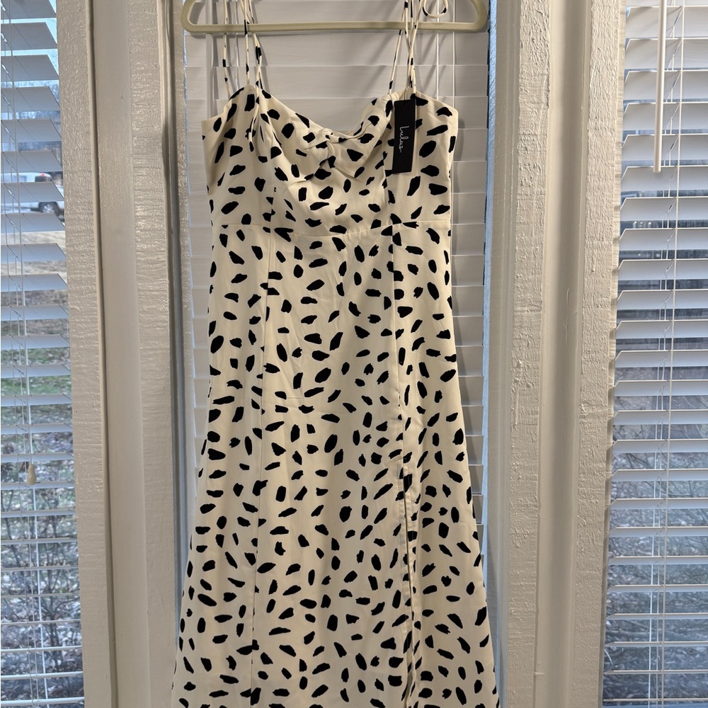 Lulus Party in Paris White Print Tie-Strap Midi Dress